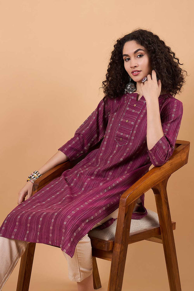 Women's Magenta Cotton Printed Kurti Pant Set