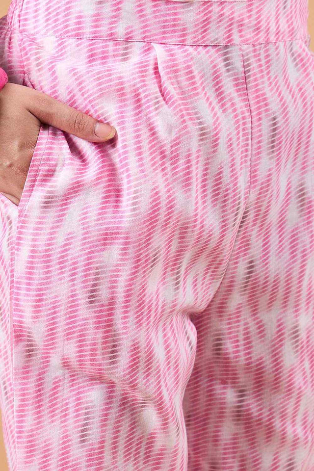 Women's Pink Cotton Printed Kurti Pant Set