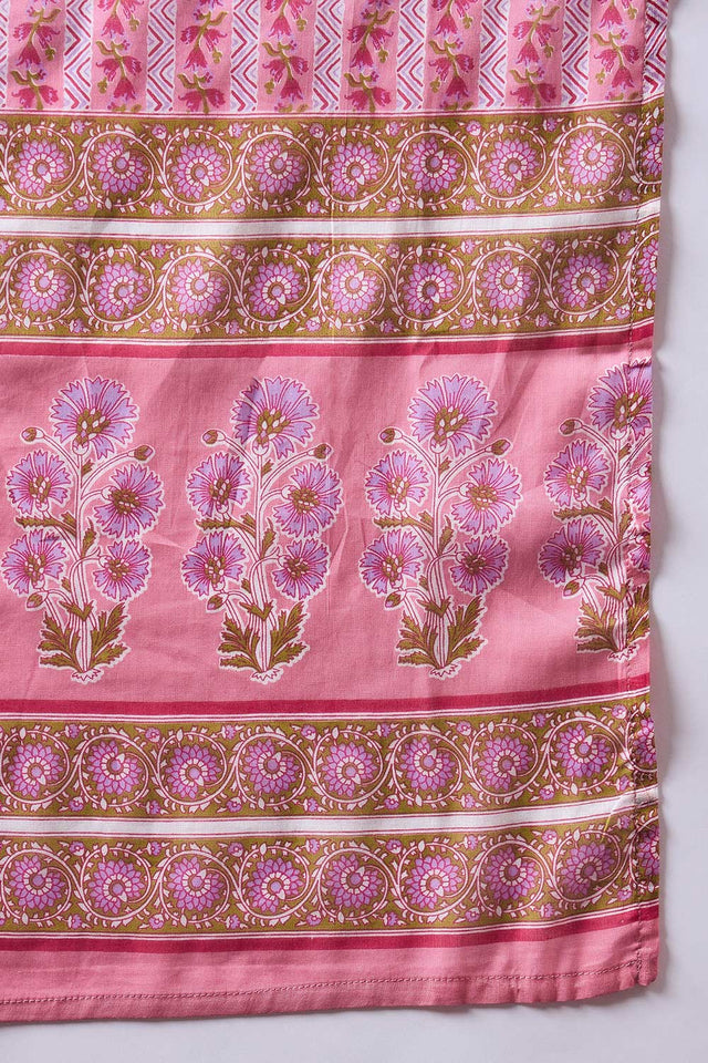 Women's Pink Cotton Printed Kurti Pant Set