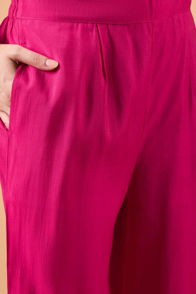 Women's Pink Silk Blend Printed Kurti Pant Set