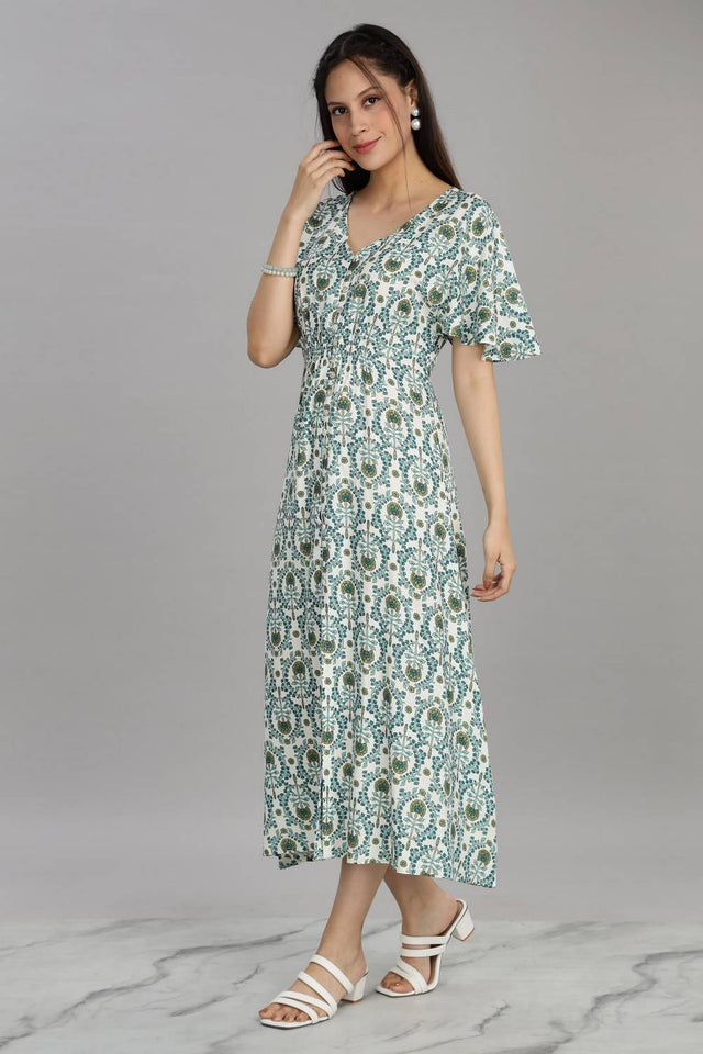 Blue Floral Printed Rayon Dresses