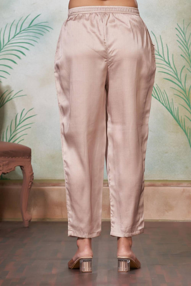 Brown Floral Printed Silk Kurti Pant Set