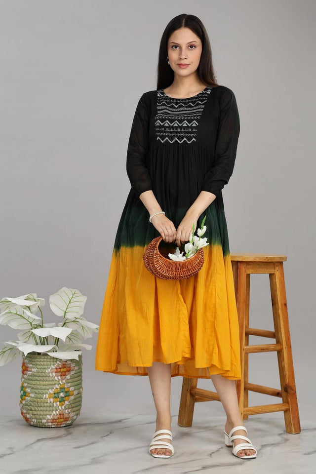 Mustard & Black Ombre Cotton Dresses