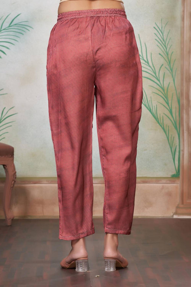 Pink Printed Silk Kurti Pant Set