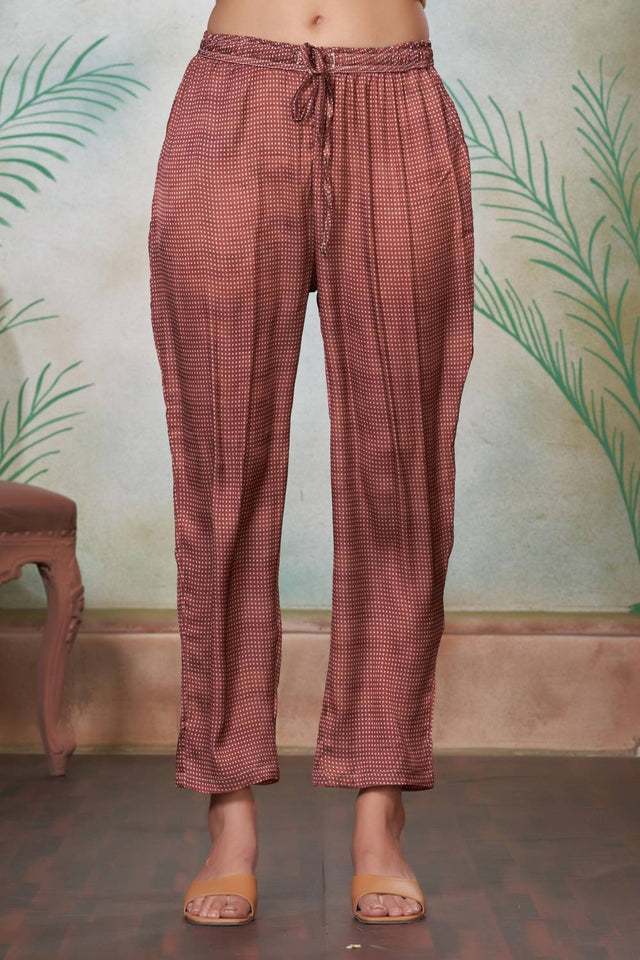 Violet Printed Silk Kurti Pant Set