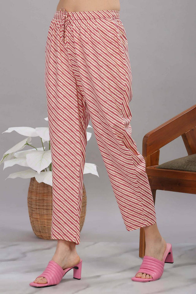 Red Floral Printed Rayon Kurti Pant Set