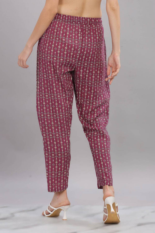 Maroon Ajrakh Printed Rayon Kurti Pant Set
