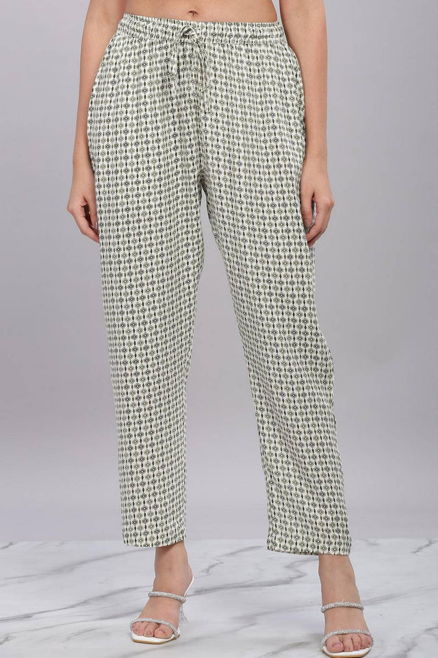 Olive Green Ajrakh Printed Rayon Kurti Pant Set