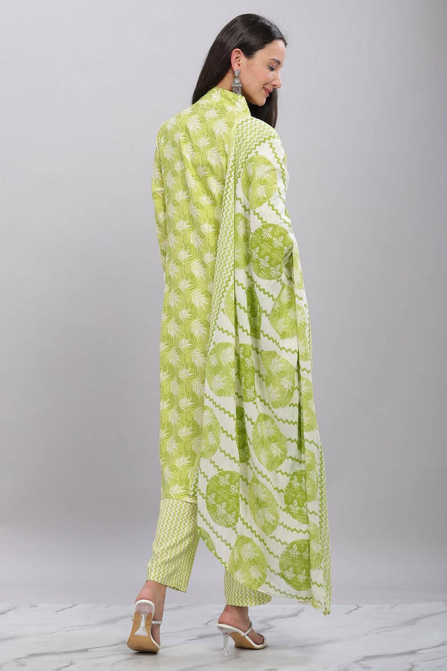 Green Printed Rayon Kurti Pant Set