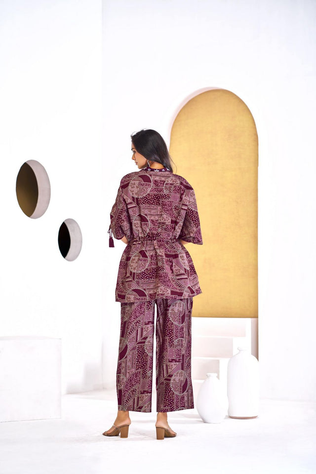 Wine Printed Modal Chanderi Co-Ord Set