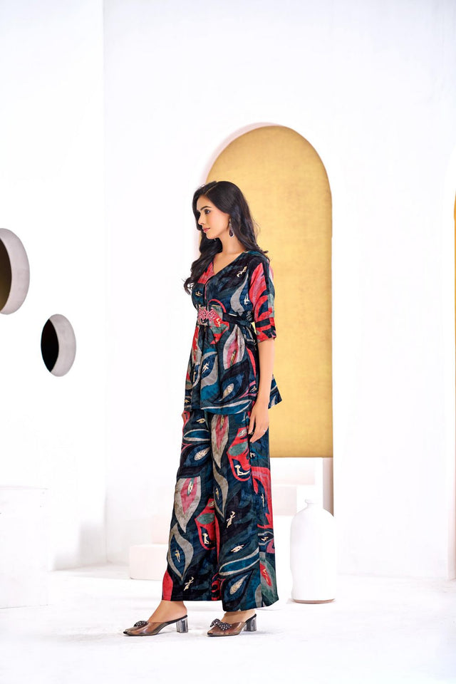 Blue Printed Modal Chanderi Co-Ord Set