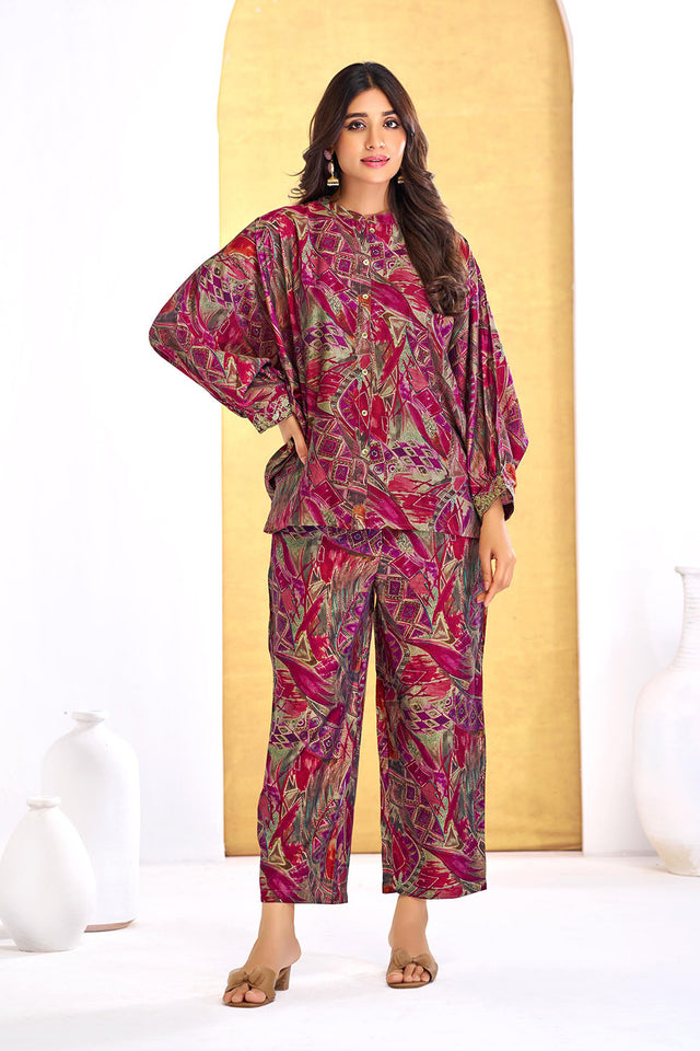 Red Printed Modal Chanderi Co-Ord Set