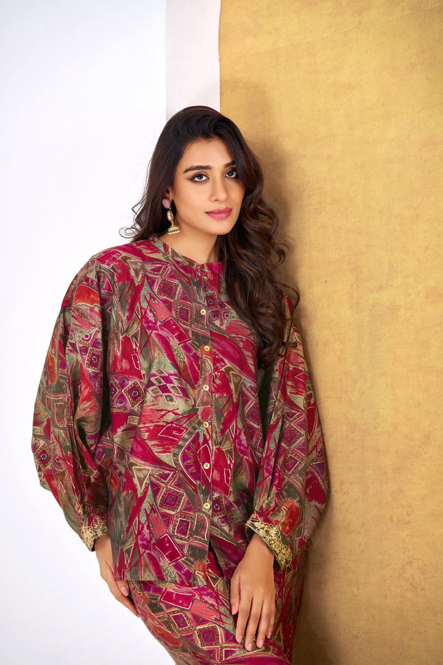 Red Printed Modal Chanderi Co-Ord Set