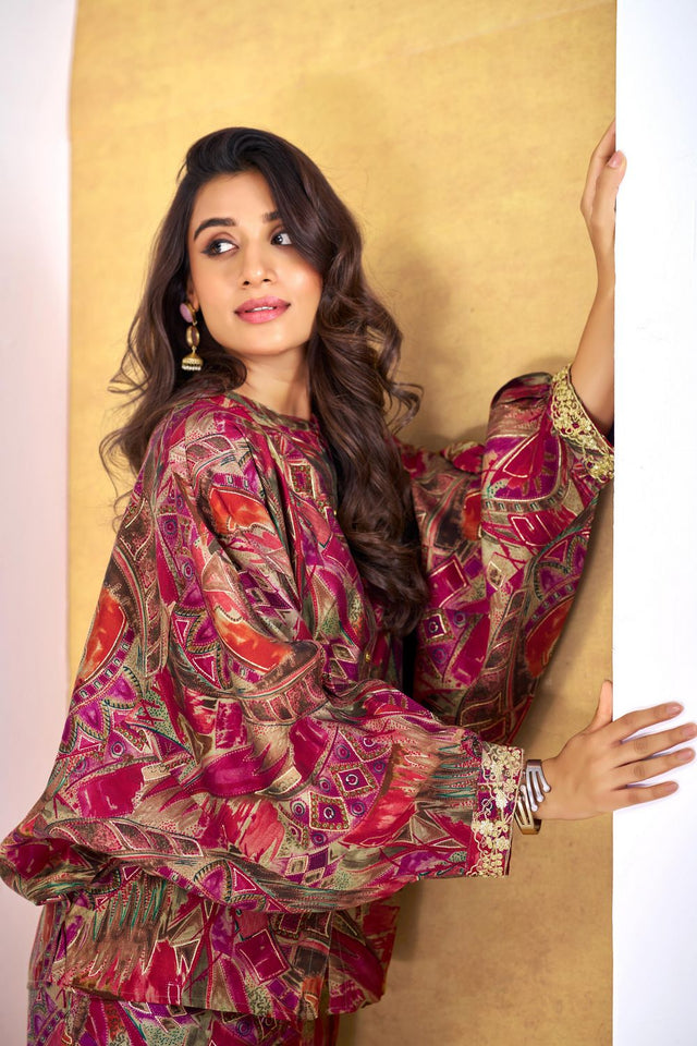 Red Printed Modal Chanderi Co-Ord Set