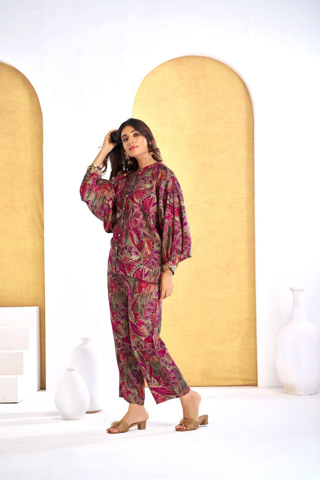 Red Printed Modal Chanderi Co-Ord Set