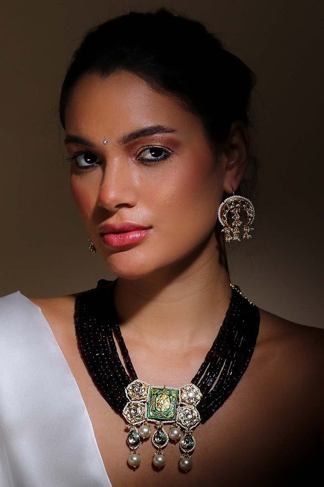 Gold And White Drop Earring With Kundan And Pearls