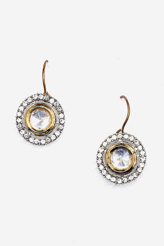 Silver And Gold Drop Earring With Kundan And American Diamonds