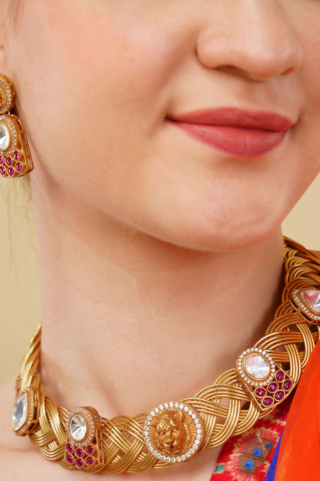 Multi-Color Brass Necklace & Earring Set