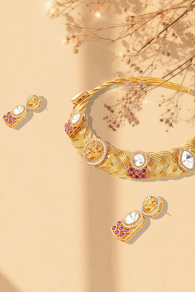 Multi-Color Brass Necklace & Earring Set