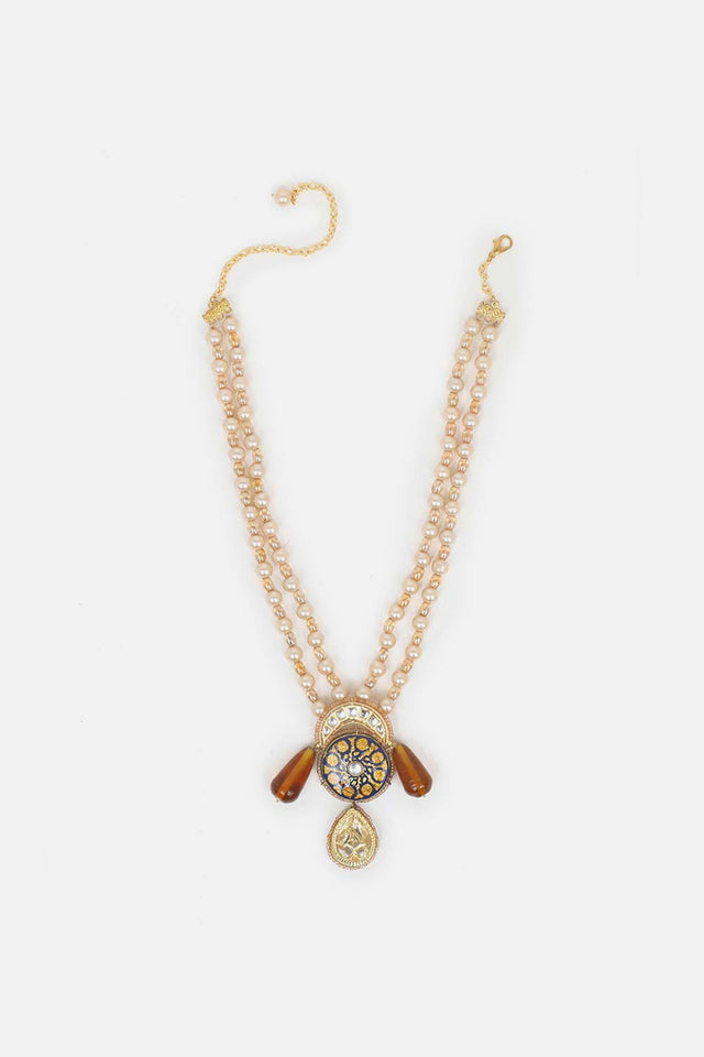 Blue And Brown Haar Necklace Kundan And Pearls (DGNH24033)