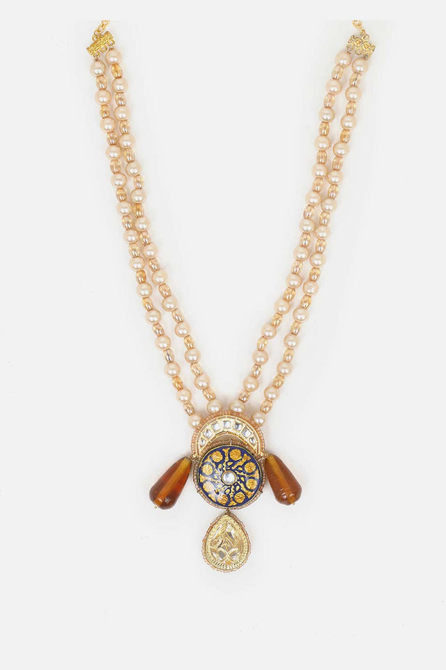 Blue And Brown Haar Necklace Kundan And Pearls (DGNH24033)