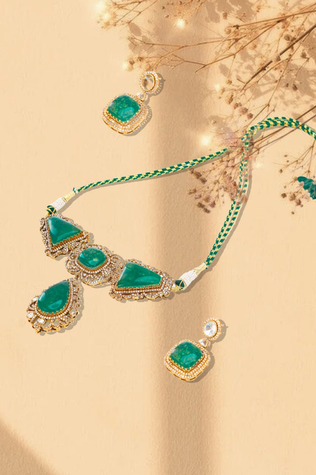 Multi-Color Brass Necklace & Earring Set