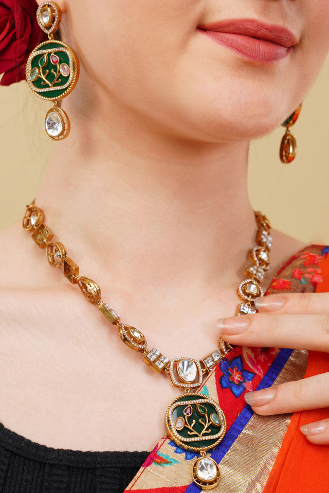 Multi-Color Brass Necklace & Earring Set