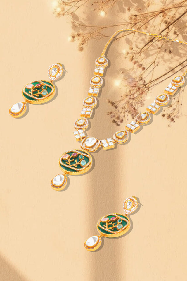 Multi-Color Brass Necklace & Earring Set