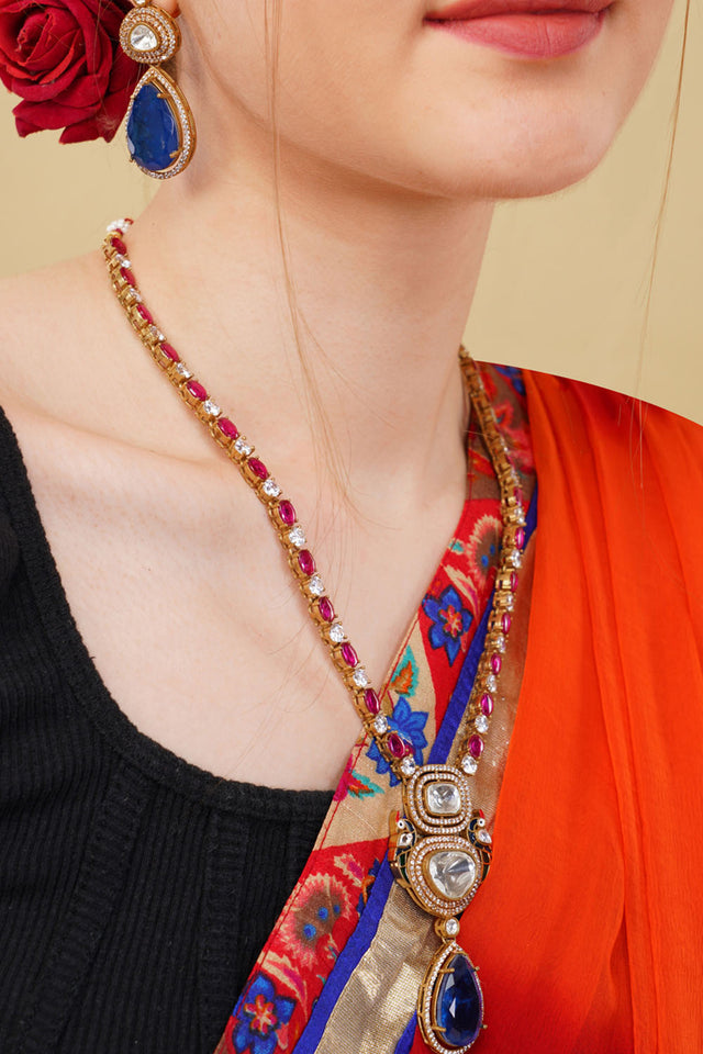 Multi-Color Brass Necklace & Earring Set