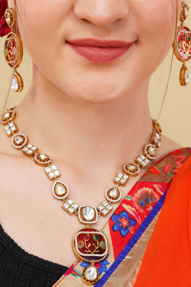 Multi-Color Brass Necklace & Earring Set