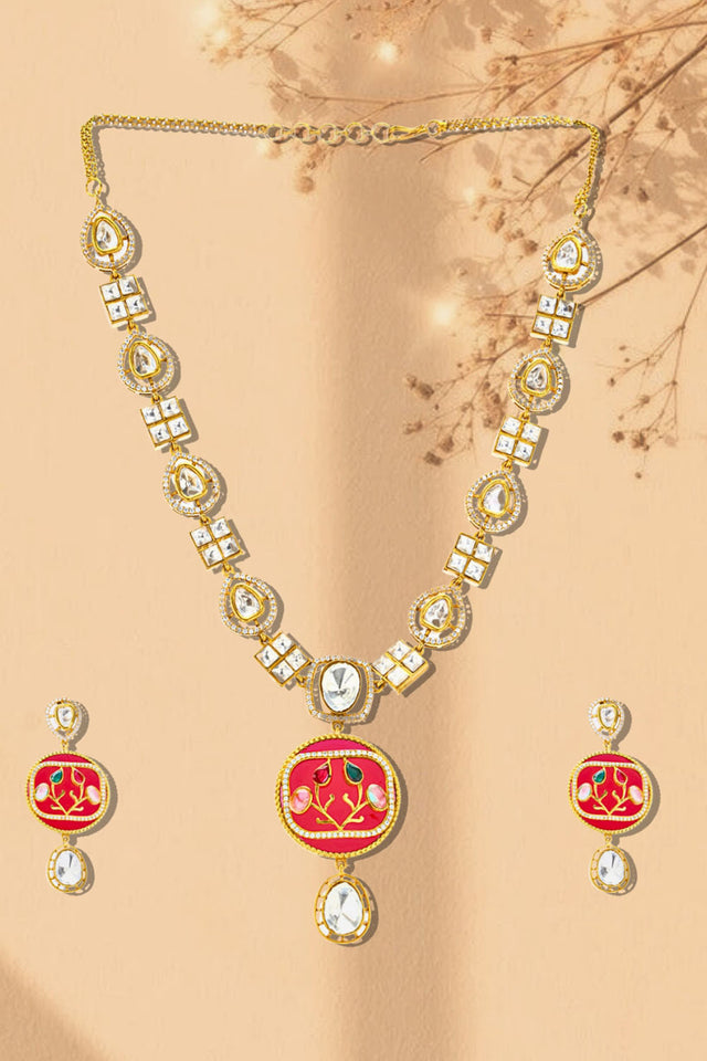 Multi-Color Brass Necklace & Earring Set
