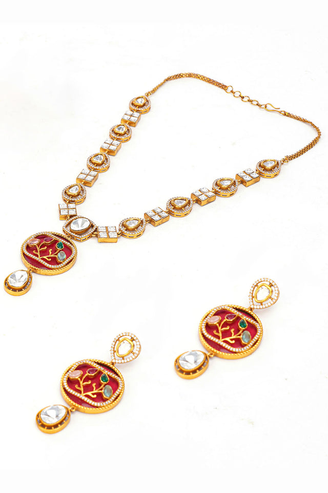Multi-Color Brass Necklace & Earring Set
