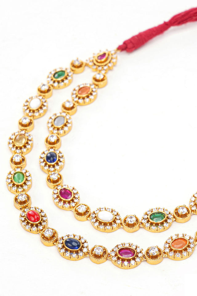 Multi-Color Brass Necklace & Earring Set