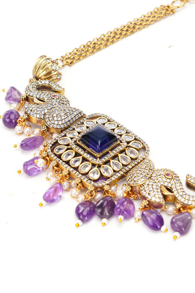 Multi-Color Brass Necklace & Earring Set