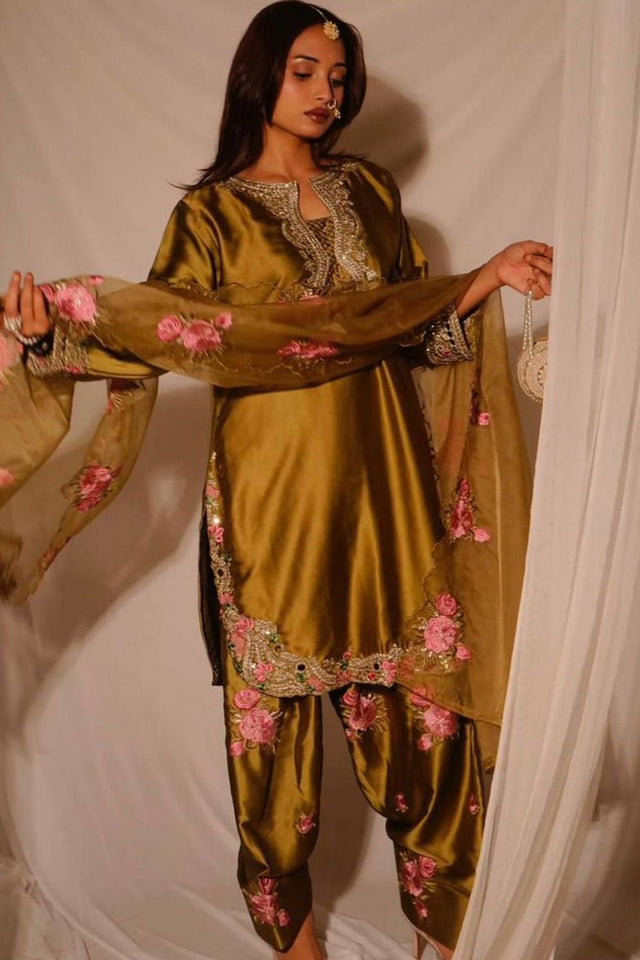 Yellow Sequin with Embroidered Satin Straight Cut Suit (DM-3081-YELLOW)
