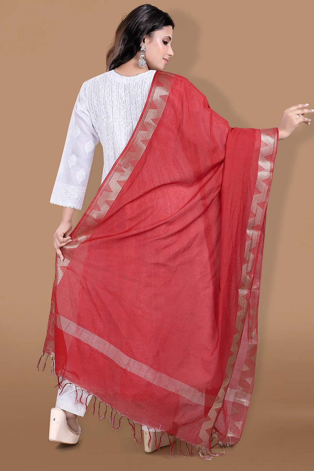 Red Cotton Solid Dupatta (DUP-0016-RED)