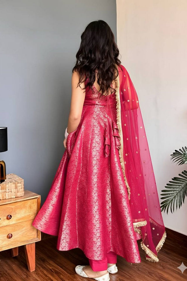 Pink Jacquard Viscose Anarkali Suit (DV-5165-pink)