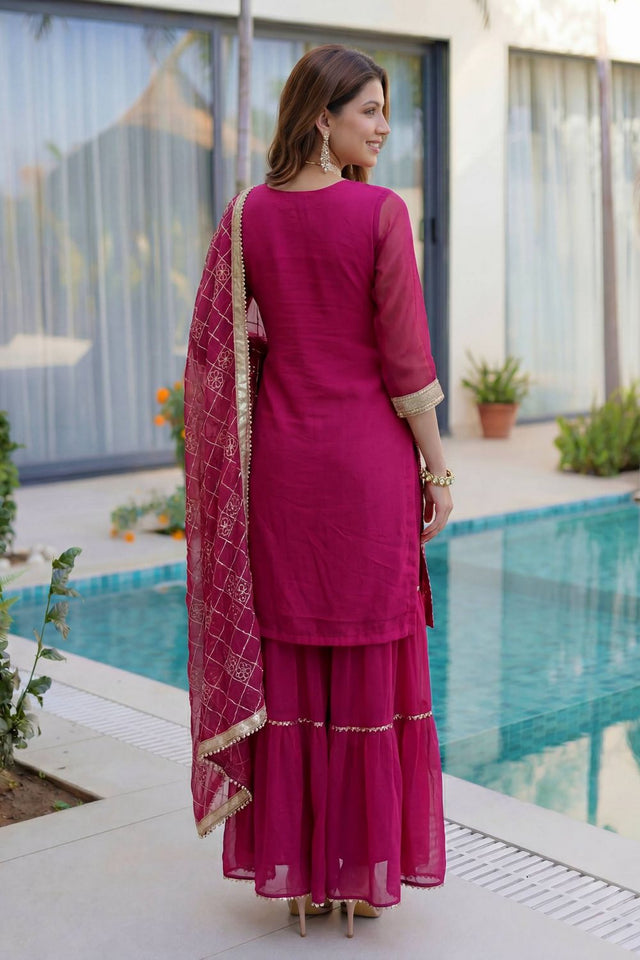 Pink Sequin with Embroidered Georgette Sharara Suit (DV-ON5065-Pink)