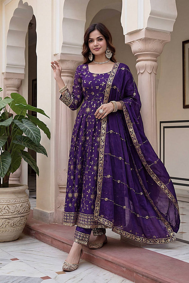 Violet Sequin with Embroidered Silk Anarkali Suit (DV-ON5170-Purple)