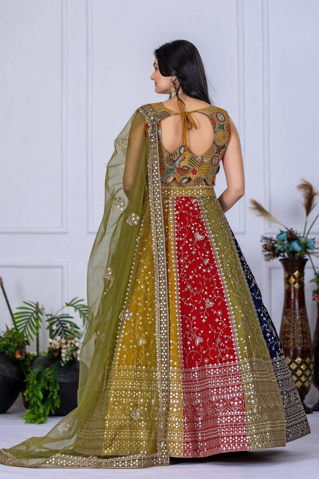 Multi Color Sequin with Embroidered Georgette Lehenga