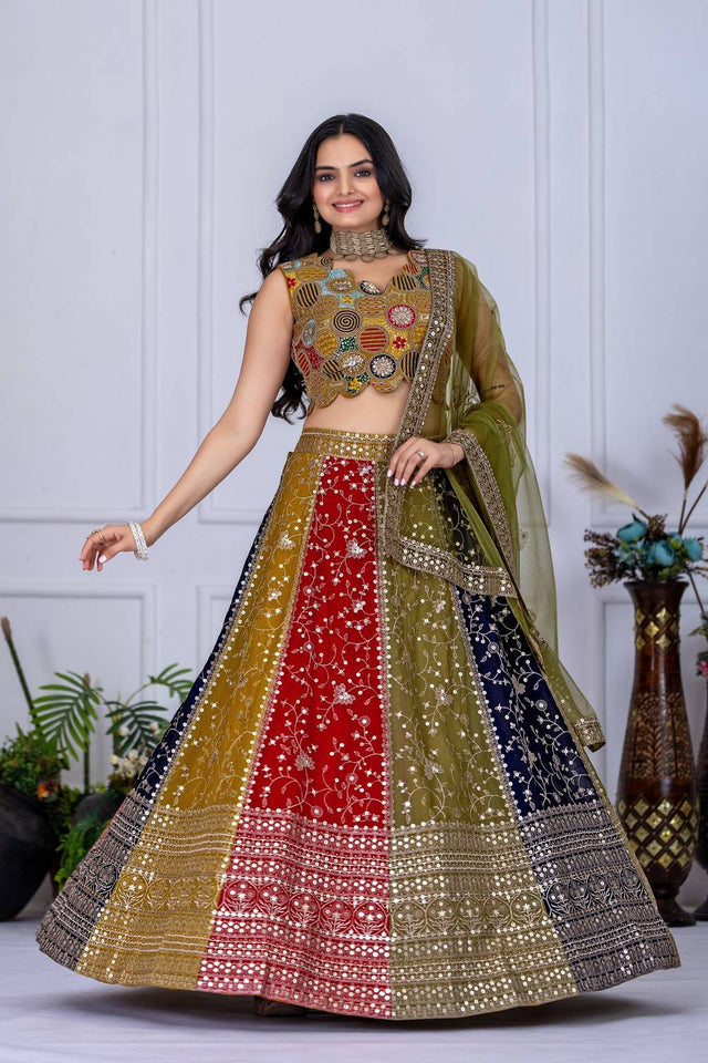 Multi Color Sequin with Embroidered Georgette Lehenga