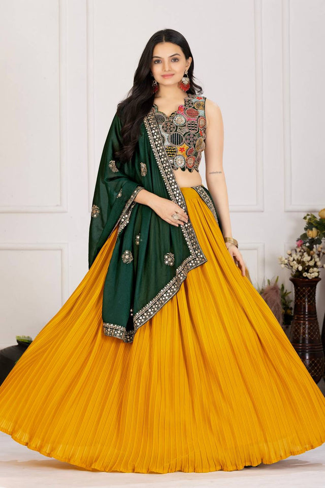 Yellow Sequin with Embroidered Georgette Lehenga