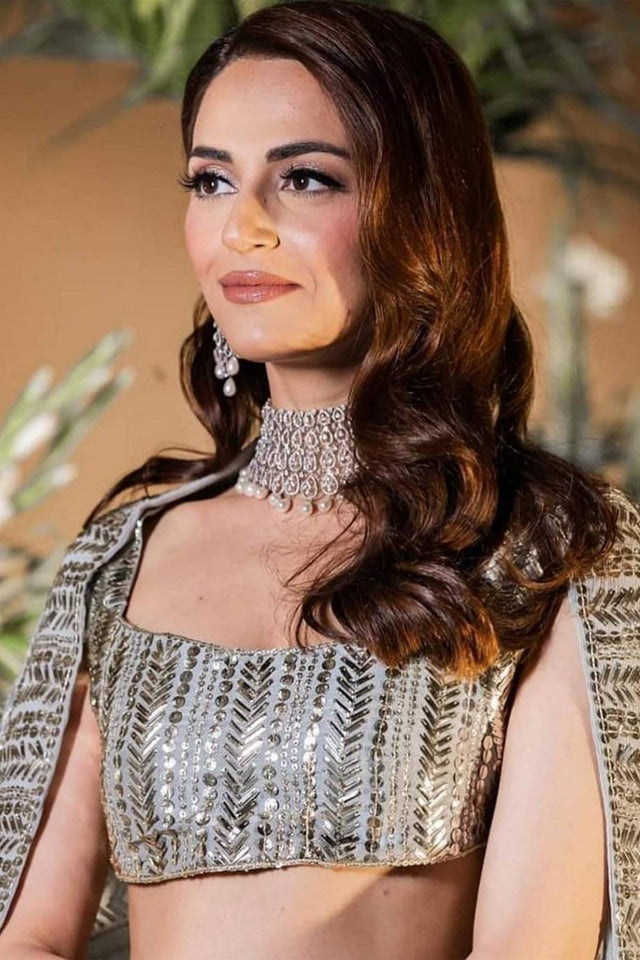 Grey Gotta Patti Georgette Lehenga