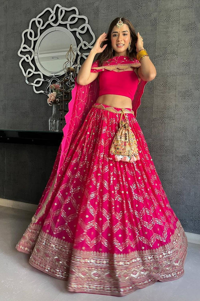 Pink Embroidered Georgette Lehenga