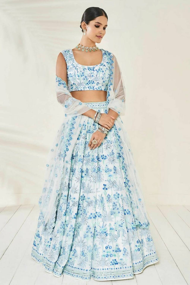 Grey Floral Embroidered Georgette Lehenga