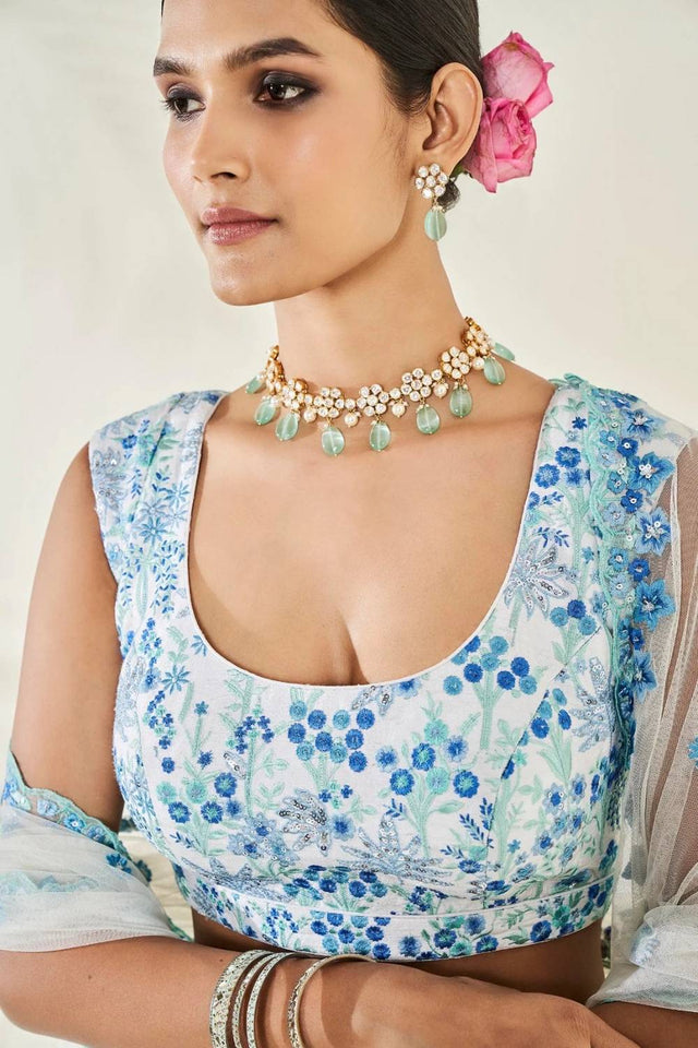 Grey Floral Embroidered Georgette Lehenga