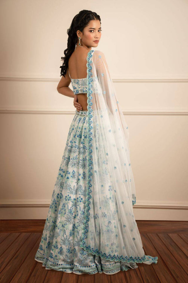 Grey Floral Embroidered Georgette Lehenga