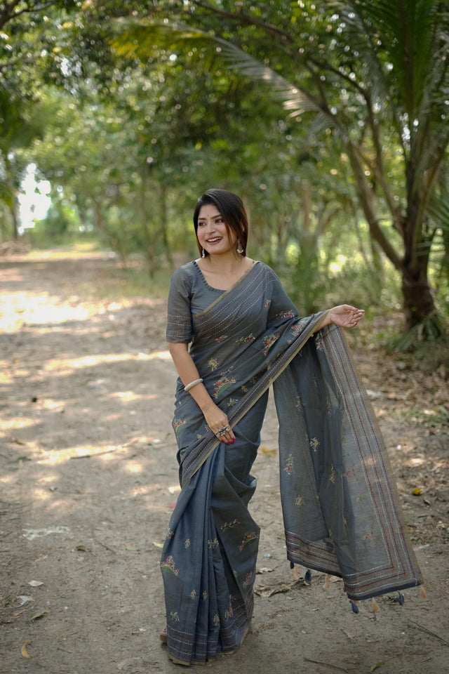 Grey Woven Art Silk Saree (Eth_SR_30)