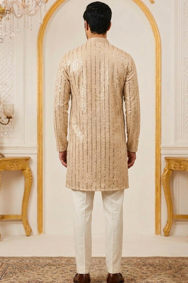 Mens Gold Embroidered Georgette Kurta Only (EX-5)