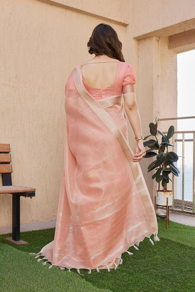 Peach Woven Silk Blend Saree (Eth_SR_2)